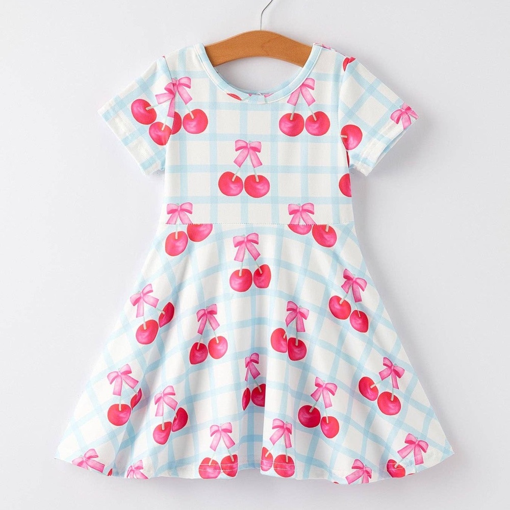 Rylee Faith Designs Cherry Bow Print Girl Dress 2 3 4 5 6 7 8/9
